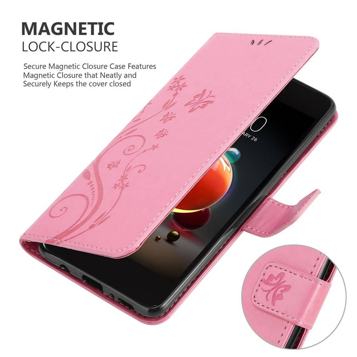 Cadorabo Hülle für LG K8 2018 / K9 2018 Schutz Hülle in Rosa Schutzhülle Handy Hülle Etui Case Blumen Flower