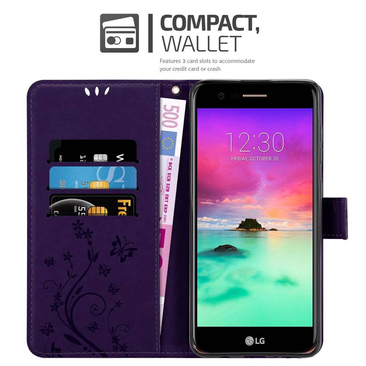 Cadorabo Hülle für LG K10 2017 Schutz Hülle in Lila Schutzhülle Handy Hülle Etui Case Blumen Flower
