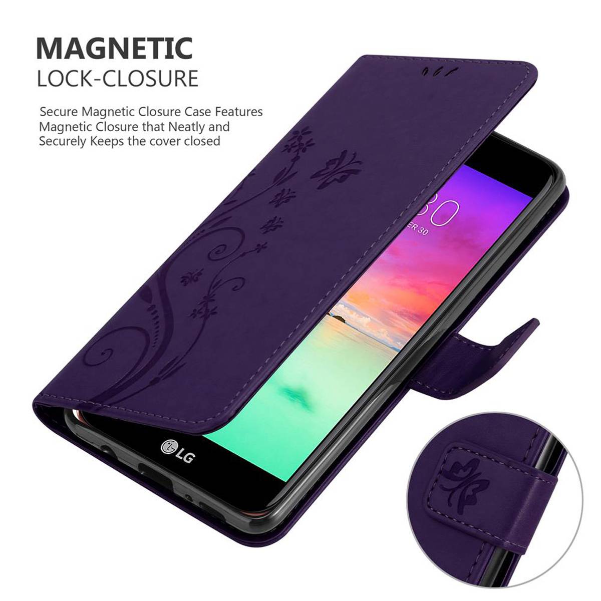 Cadorabo Hülle für LG K10 2017 Schutz Hülle in Lila Schutzhülle Handy Hülle Etui Case Blumen Flower