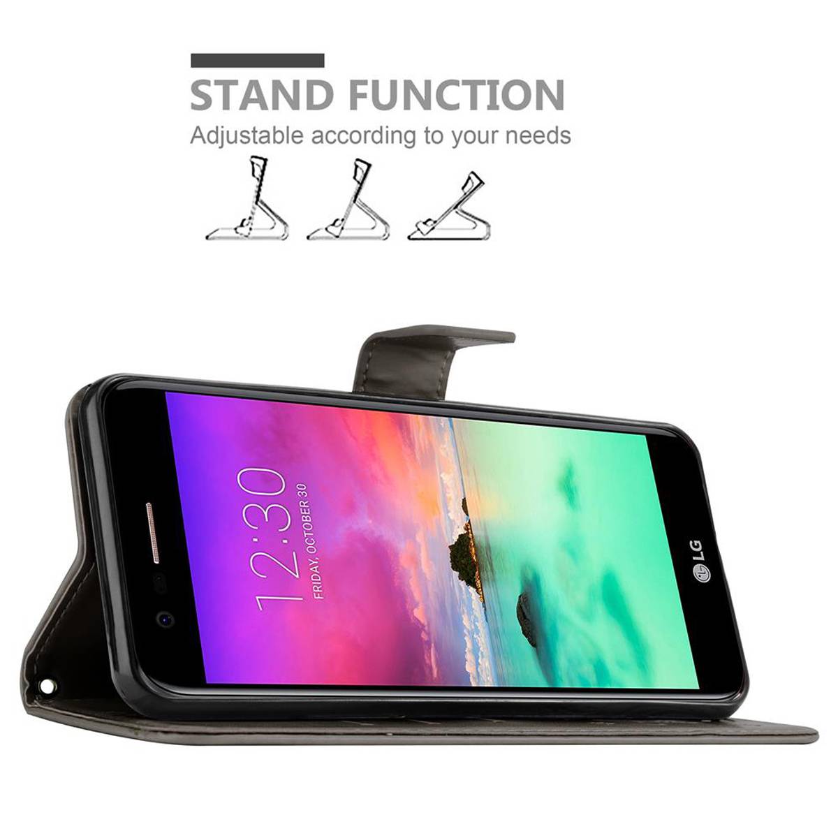 Cadorabo Hülle für LG K10 2018 / K11 / K11 PLUS Schutz Hülle in Grau Schutzhülle Handy Hülle Etui Case Blumen Flower