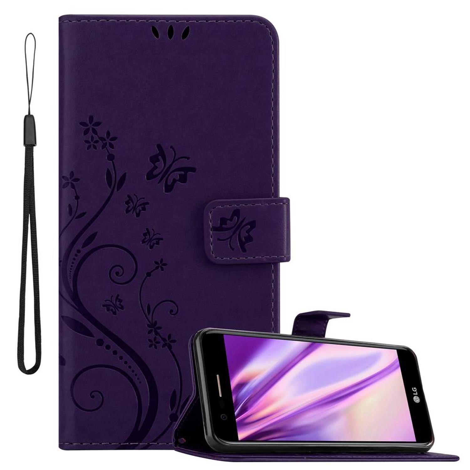 Cadorabo Hülle für LG K10 2018 / K11 / K11 PLUS Schutz Hülle in Lila Schutzhülle Handy Hülle Etui Case Blumen Flower