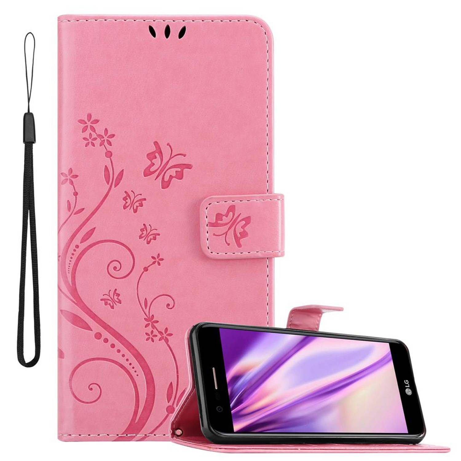 Cadorabo Hülle für LG K10 2018 / K11 / K11 PLUS Schutz Hülle in Rosa Schutzhülle Handy Hülle Etui Case Blumen Flower