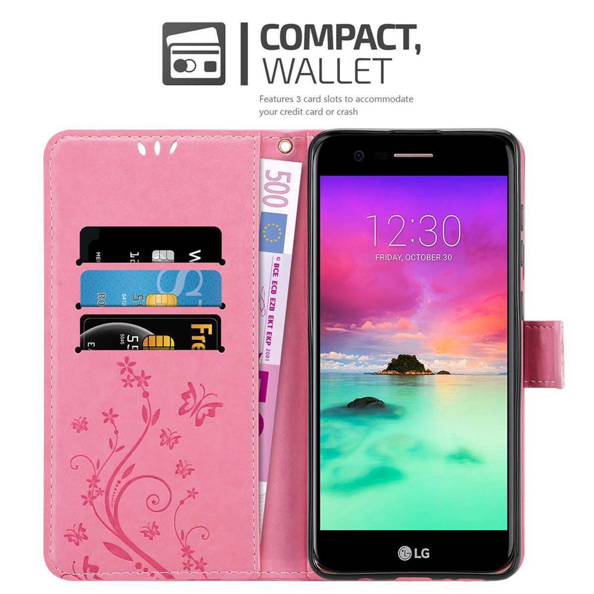 Cadorabo Hülle für LG K10 2018 / K11 / K11 PLUS Schutz Hülle in Rosa Schutzhülle Handy Hülle Etui Case Blumen Flower