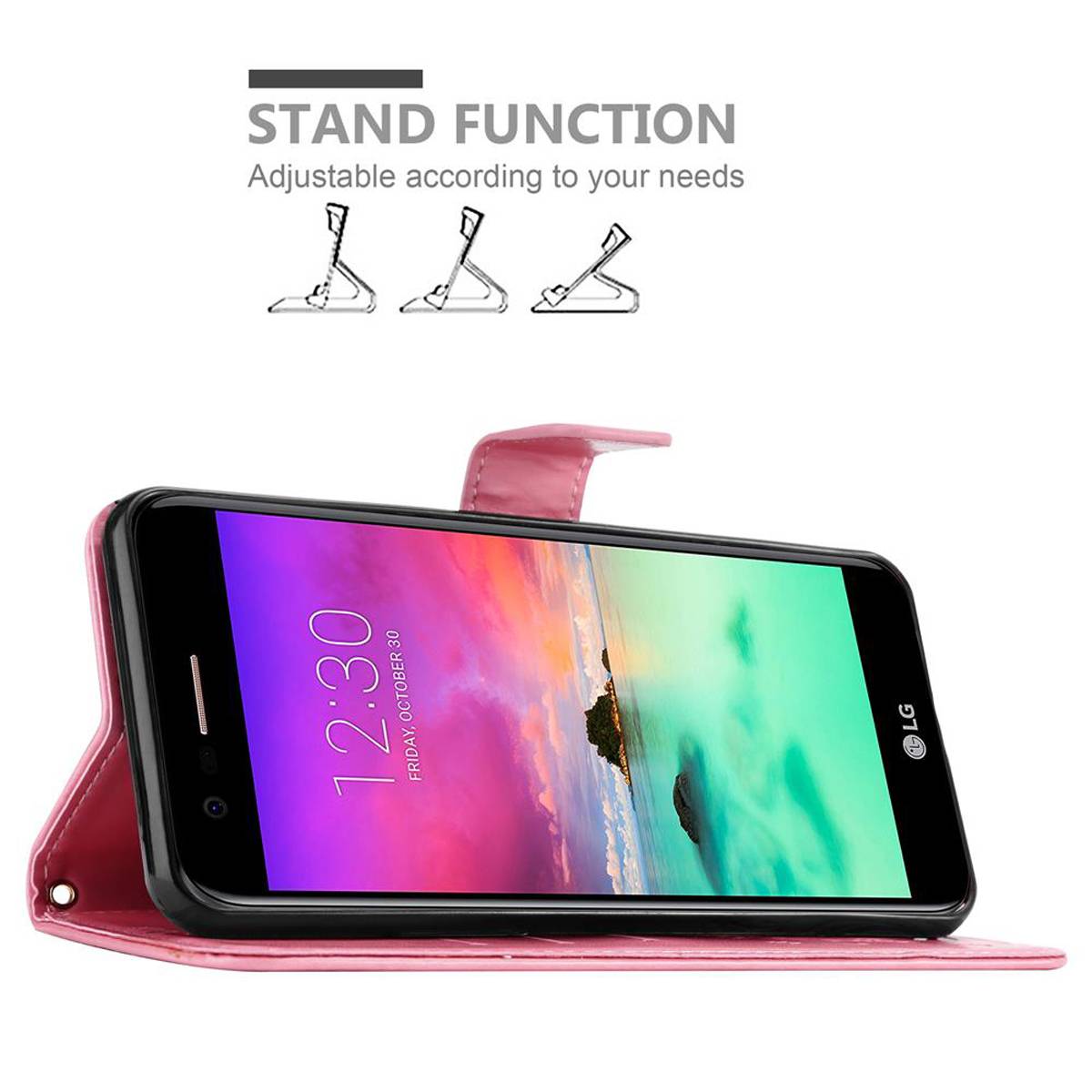 Cadorabo Hülle für LG K10 2018 / K11 / K11 PLUS Schutz Hülle in Rosa Schutzhülle Handy Hülle Etui Case Blumen Flower