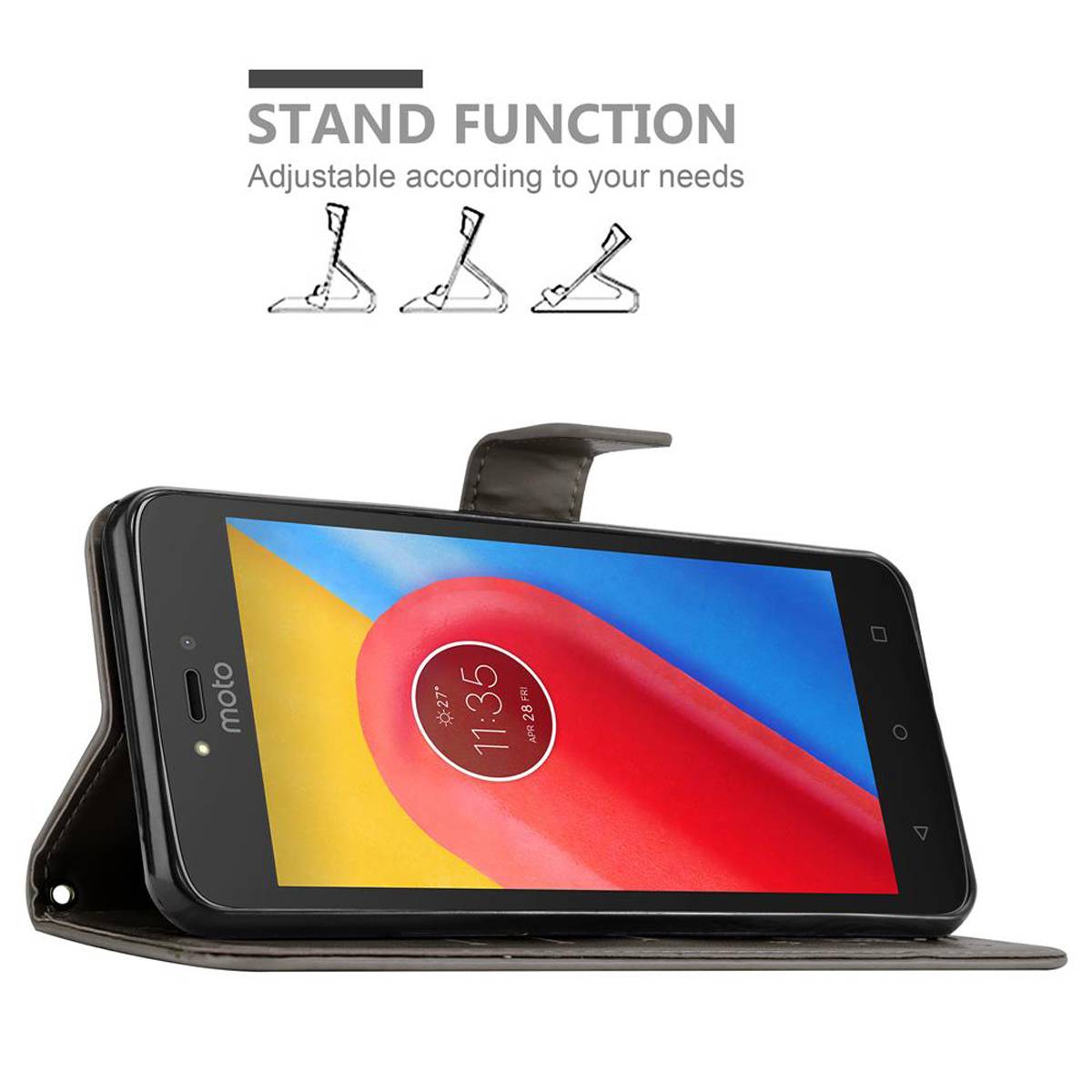 Cadorabo Hülle für Motorola MOTO C Schutz Hülle in Grau Schutzhülle Handy Hülle Etui Case Blumen Flower