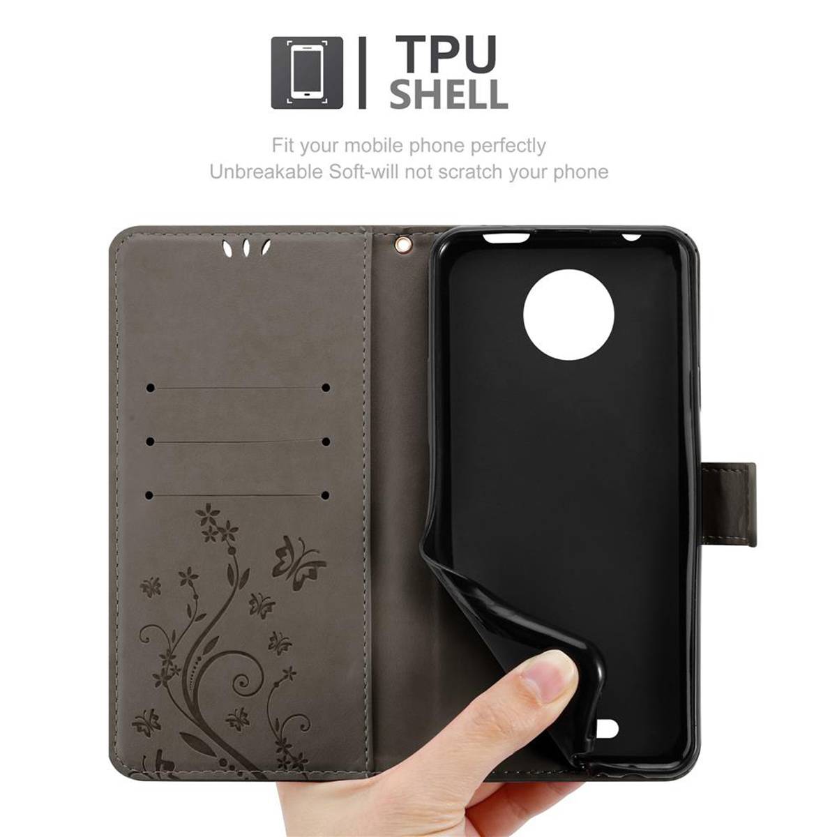 Cadorabo Hülle für Motorola MOTO C Schutz Hülle in Grau Schutzhülle Handy Hülle Etui Case Blumen Flower