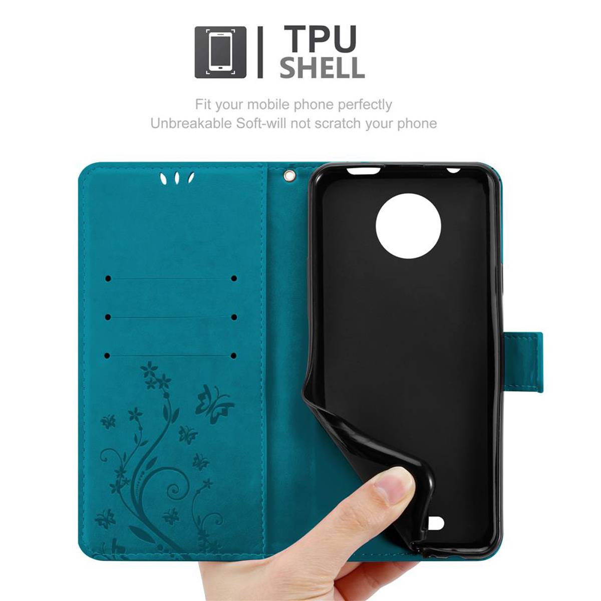 Cadorabo Hülle für Motorola MOTO C Schutz Hülle in Blau Schutzhülle Handy Hülle Etui Case Blumen Flower