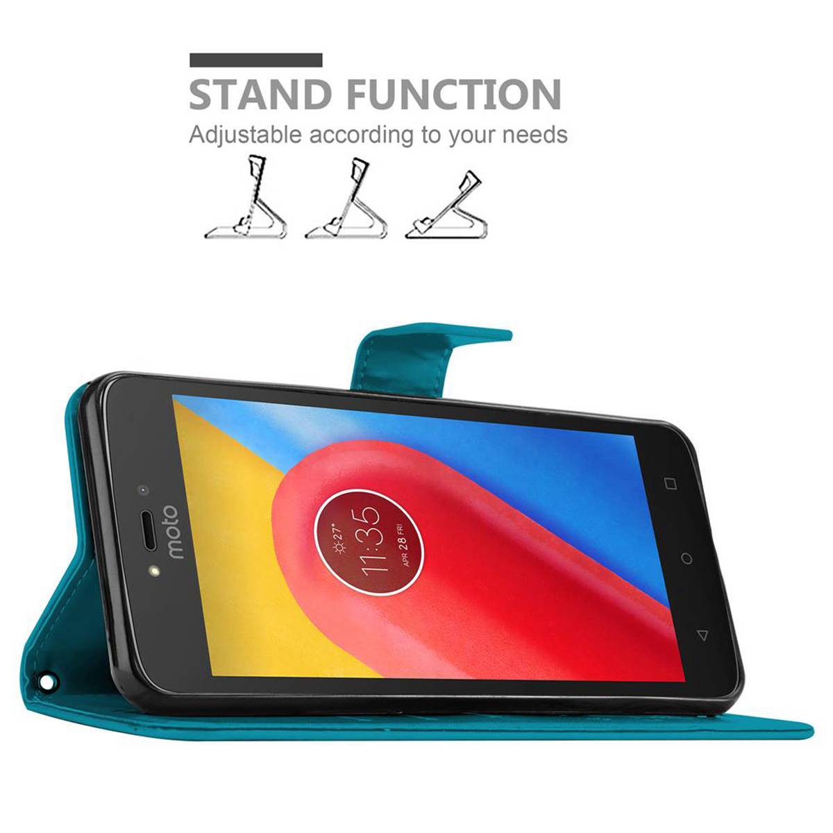 Cadorabo Hülle für Motorola MOTO C Schutz Hülle in Blau Schutzhülle Handy Hülle Etui Case Blumen Flower