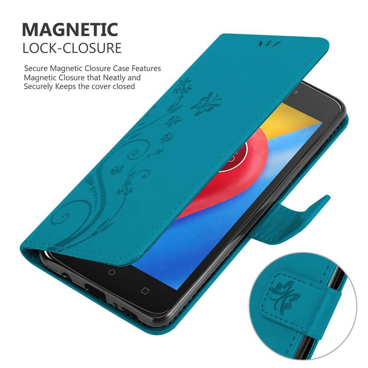Cadorabo Hülle für Motorola MOTO C Schutz Hülle in Blau Schutzhülle Handy Hülle Etui Case Blumen Flower