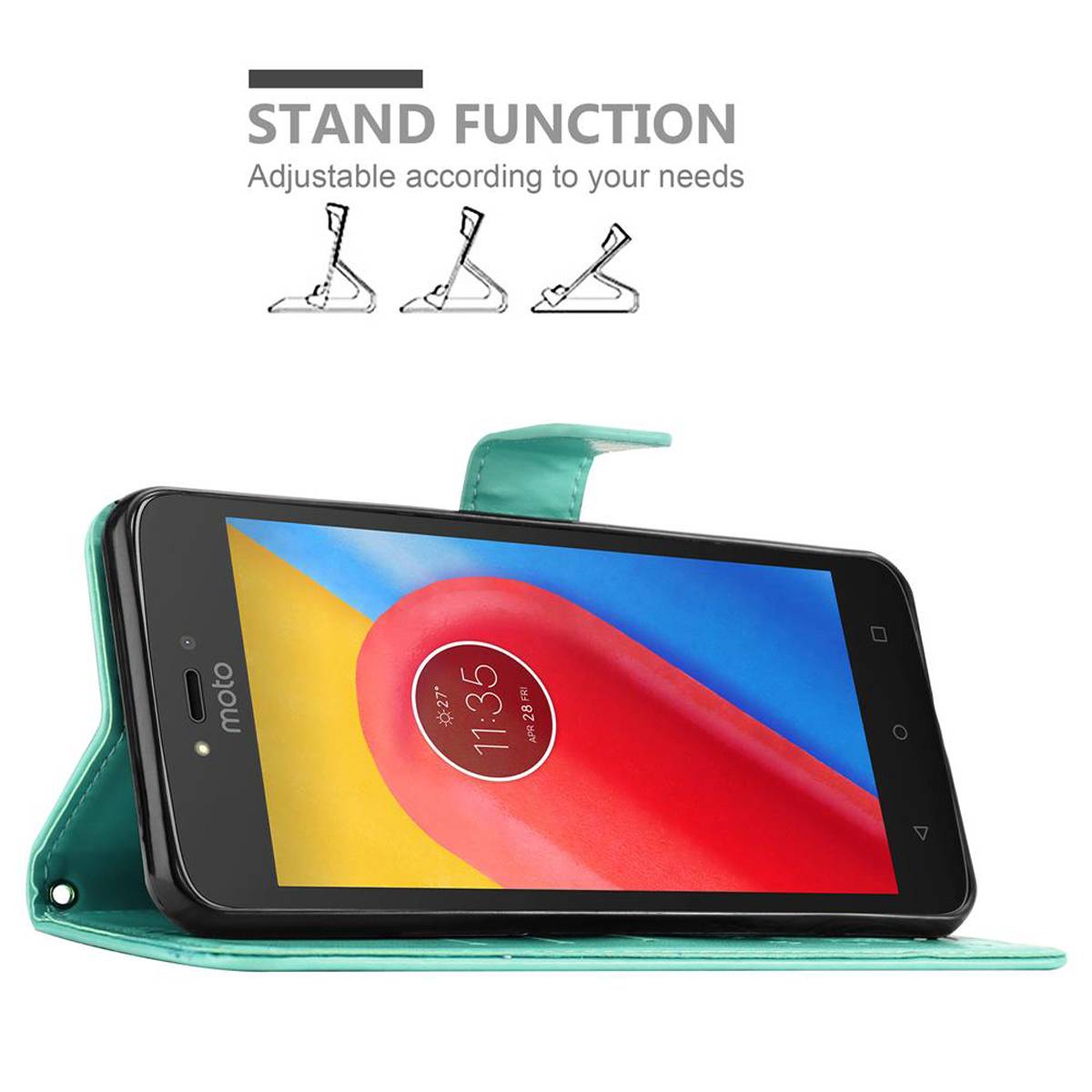 Cadorabo Hülle für Motorola MOTO C Schutz Hülle in Türkis Schutzhülle Handy Hülle Etui Case Blumen Flower