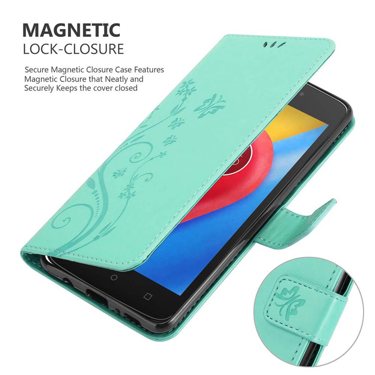 Cadorabo Hülle für Motorola MOTO C Schutz Hülle in Türkis Schutzhülle Handy Hülle Etui Case Blumen Flower