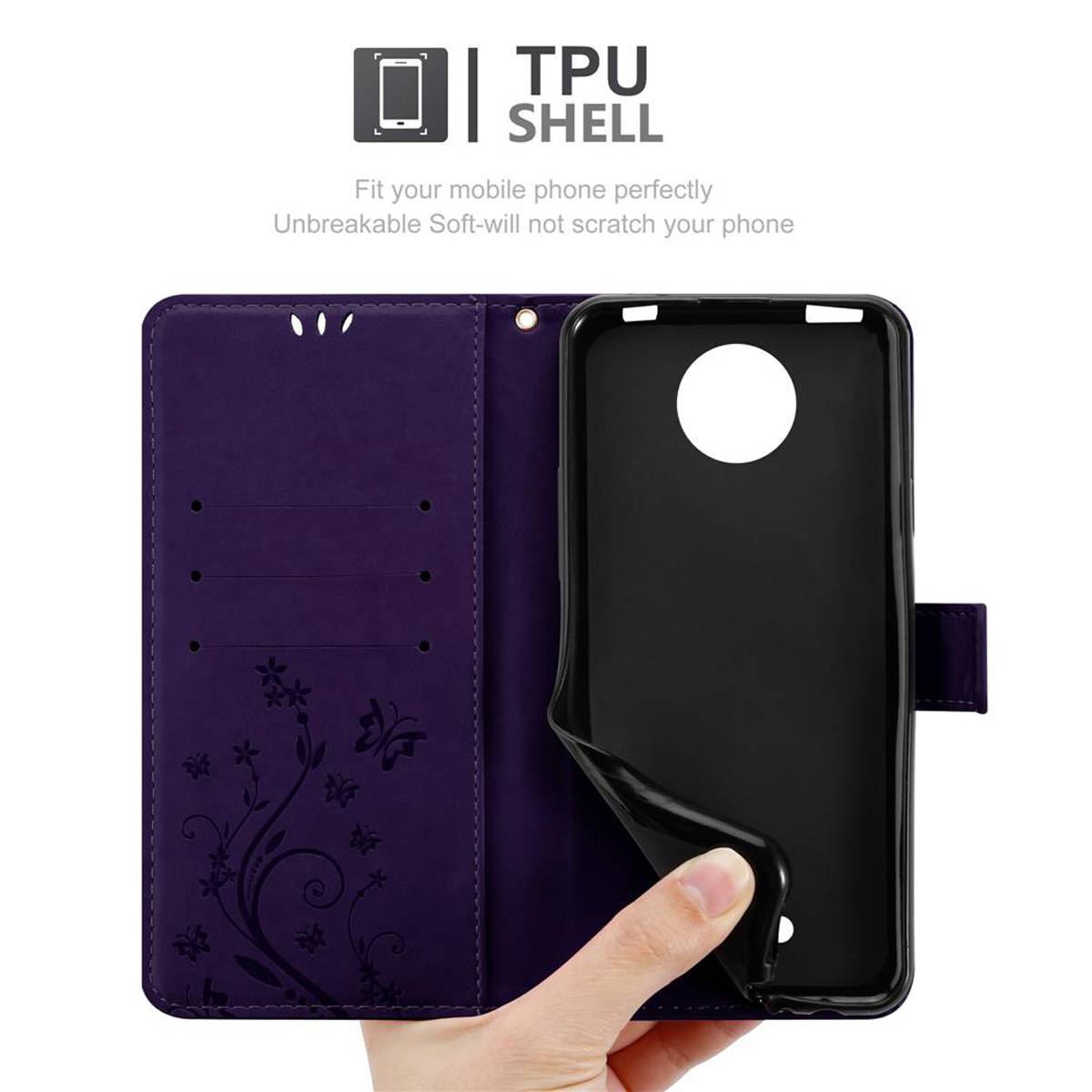 Cadorabo Hülle für Motorola MOTO C PLUS Schutz Hülle in Lila Schutzhülle Handy Hülle Etui Case Blumen Flower