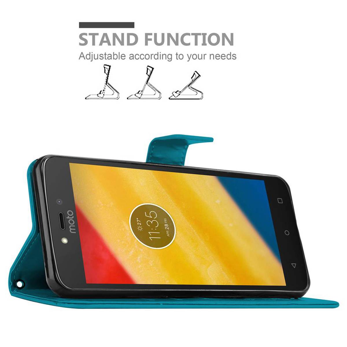 Cadorabo Hülle für Motorola MOTO C PLUS Schutz Hülle in Blau Schutzhülle Handy Hülle Etui Case Blumen Flower