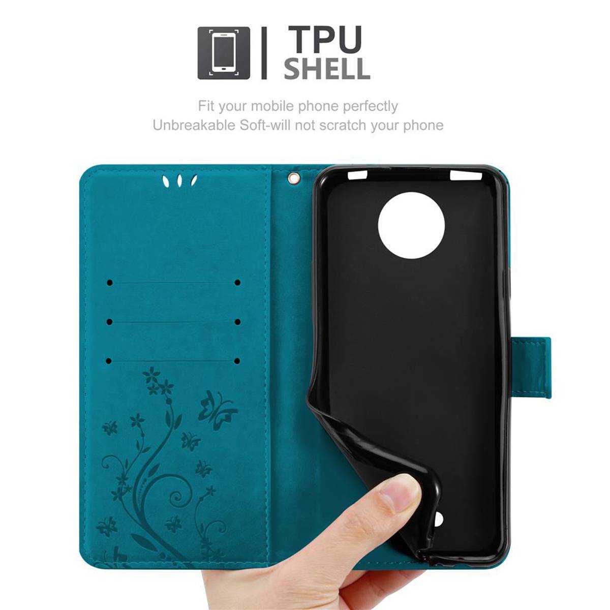 Cadorabo Hülle für Motorola MOTO C PLUS Schutz Hülle in Blau Schutzhülle Handy Hülle Etui Case Blumen Flower