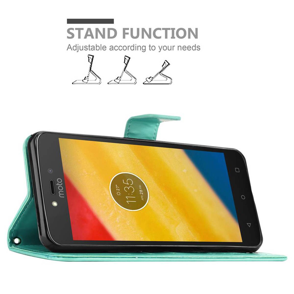 Cadorabo Hülle für Motorola MOTO C PLUS Schutz Hülle in Türkis Schutzhülle Handy Hülle Etui Case Blumen Flower