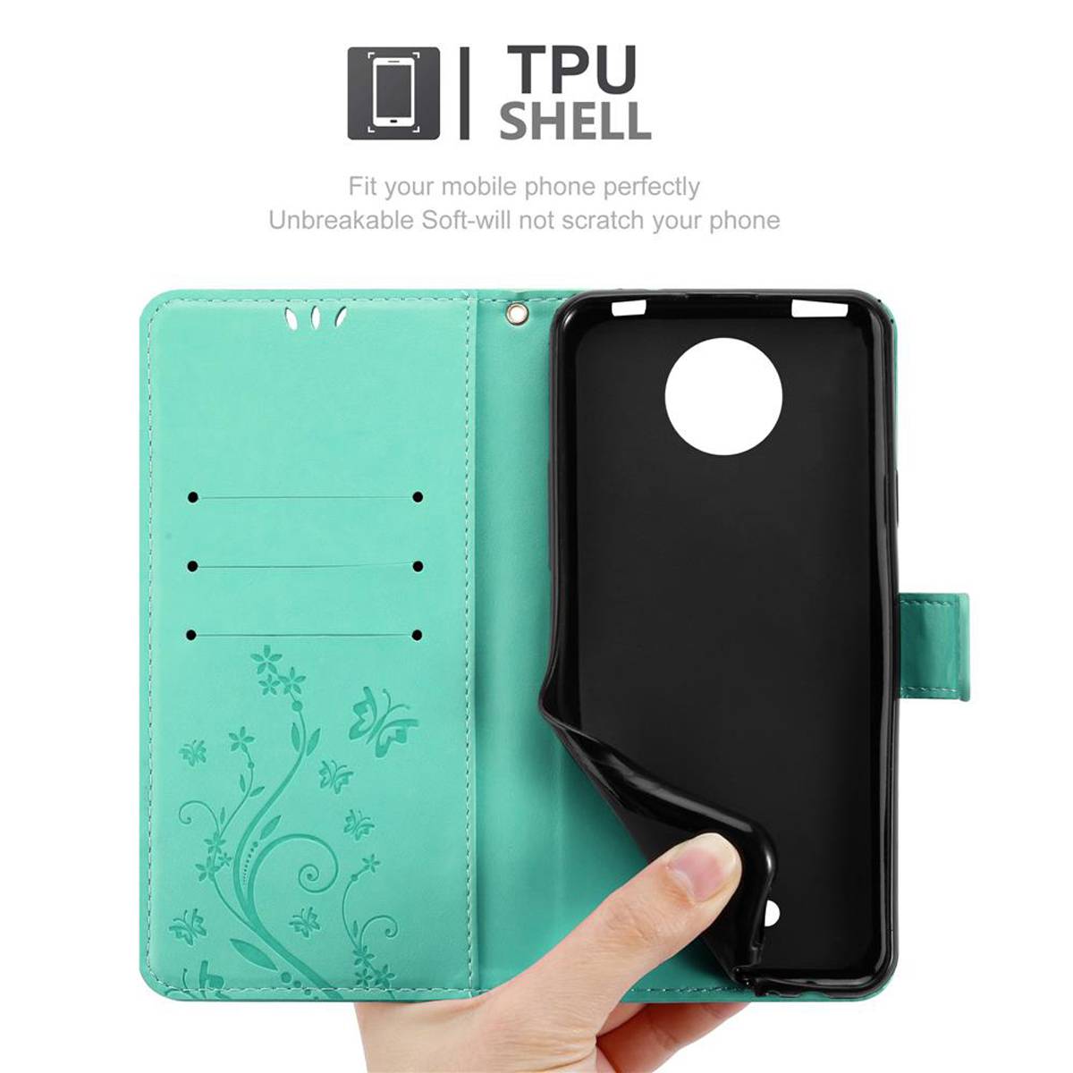 Cadorabo Hülle für Motorola MOTO C PLUS Schutz Hülle in Türkis Schutzhülle Handy Hülle Etui Case Blumen Flower