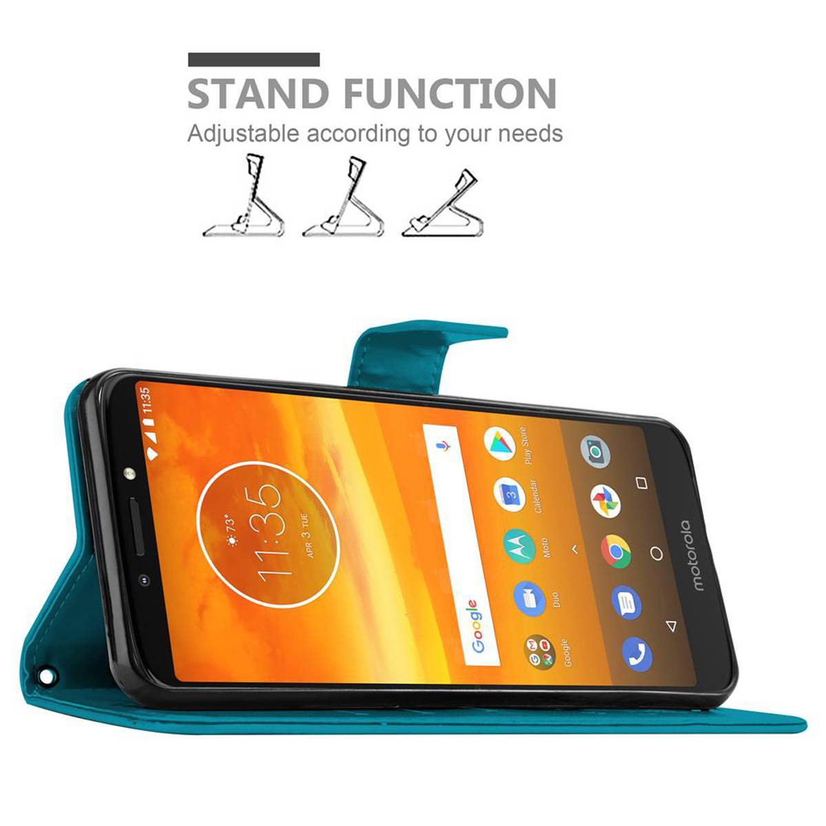 Cadorabo Hülle für Motorola MOTO E5 PLUS Schutz Hülle in Blau Schutzhülle Handy Hülle Etui Case Blumen Flower