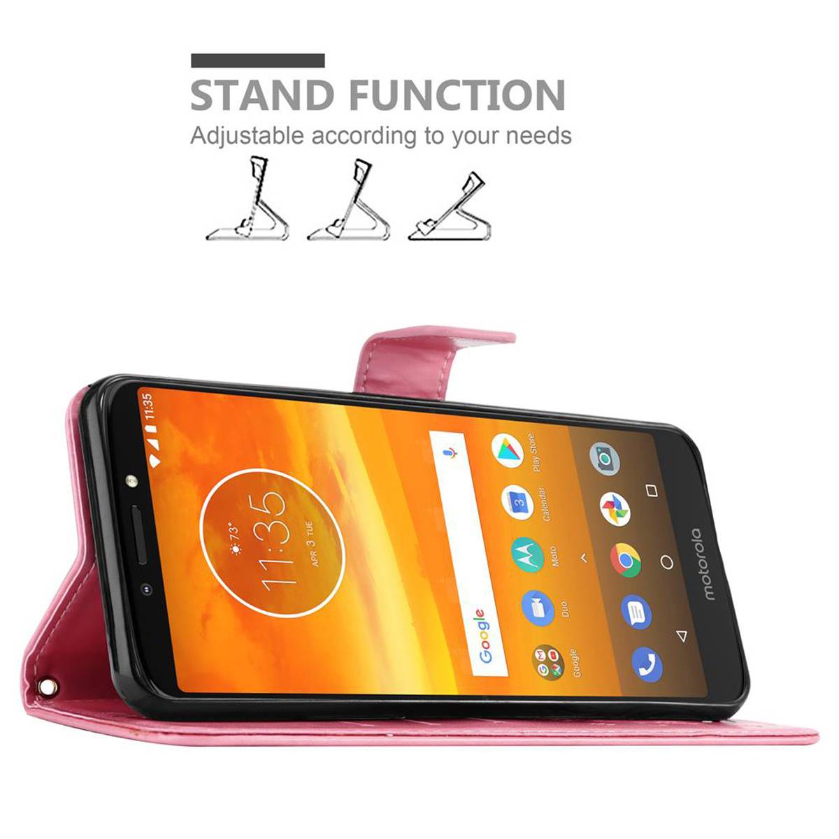 Cadorabo Hülle für Motorola MOTO E5 PLUS Schutz Hülle in Rosa Schutzhülle Handy Hülle Etui Case Blumen Flower