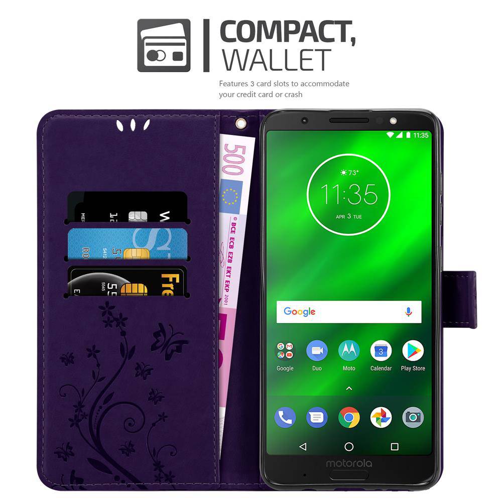 Cadorabo Hülle für Motorola MOTO G6 PLUS Schutz Hülle in Lila Schutzhülle Handy Hülle Etui Case Blumen Flower