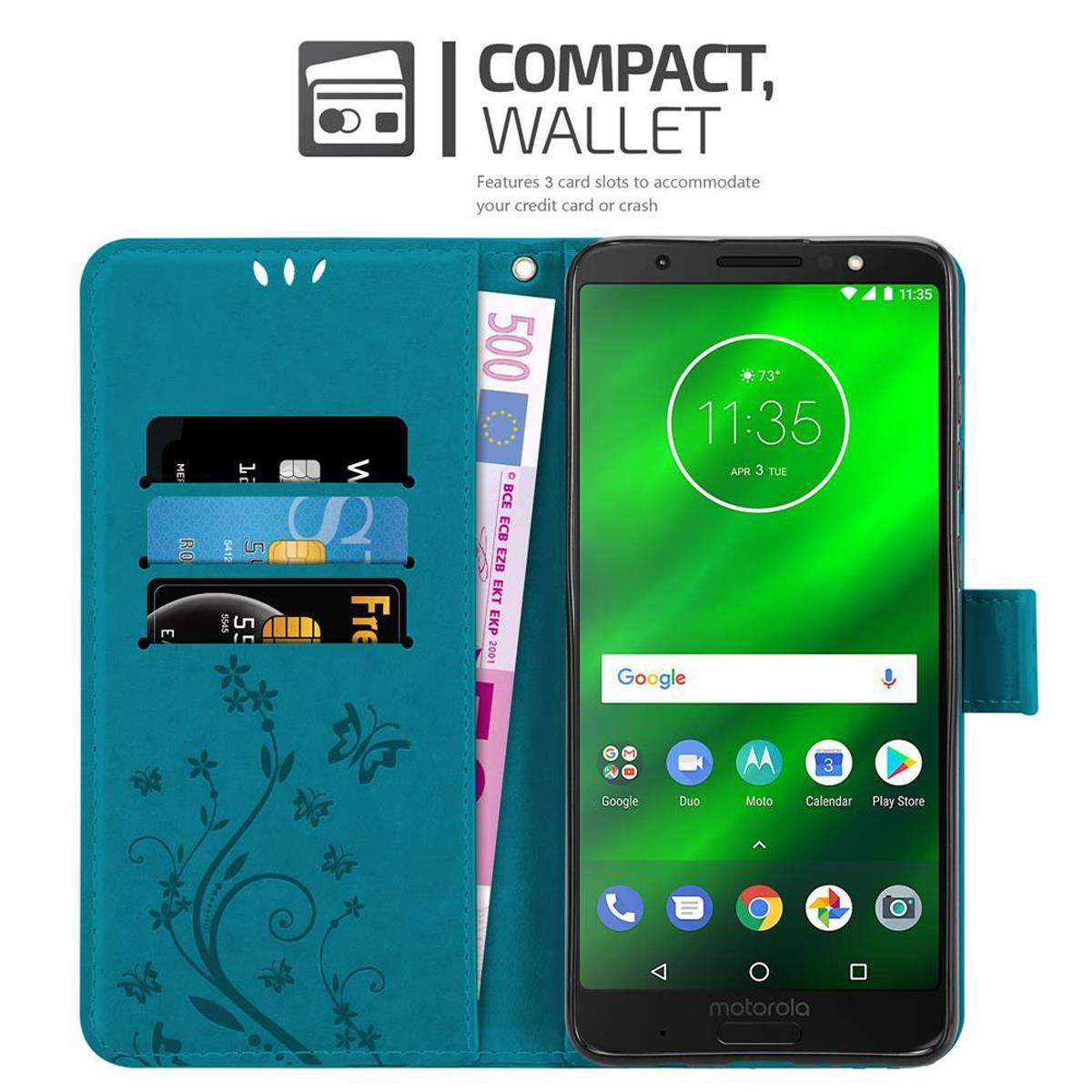 Cadorabo Hülle für Motorola MOTO G6 PLUS Schutz Hülle in Blau Schutzhülle Handy Hülle Etui Case Blumen Flower