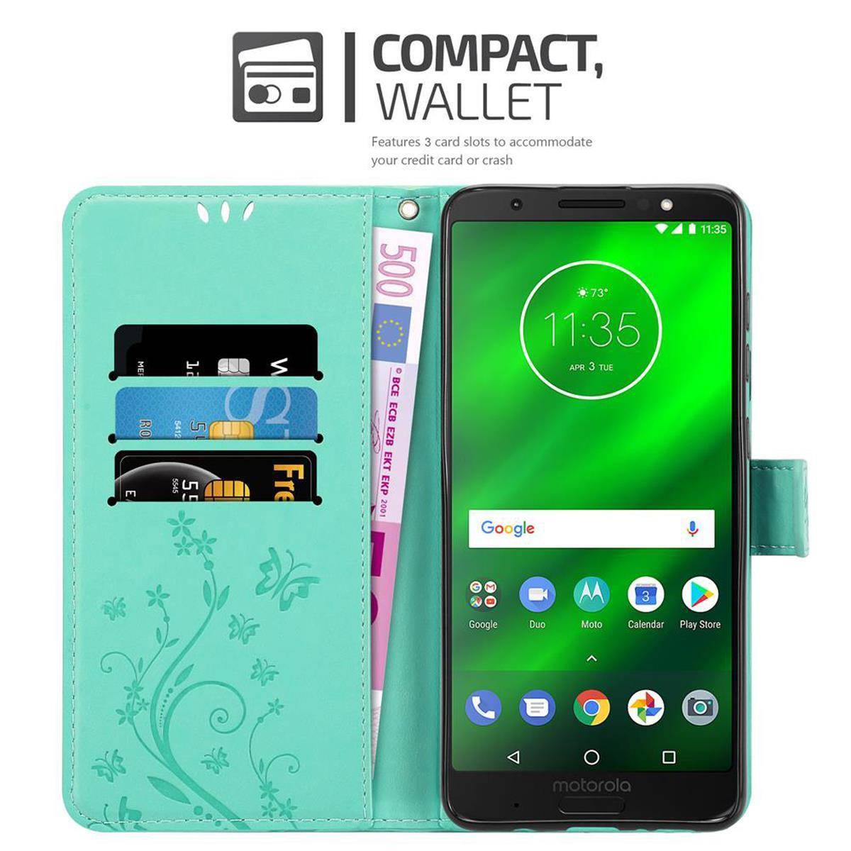 Cadorabo Hülle für Motorola MOTO G6 PLUS Schutz Hülle in Türkis Schutzhülle Handy Hülle Etui Case Blumen Flower