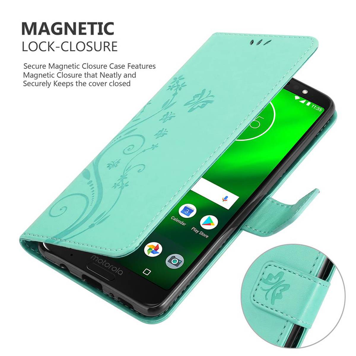 Cadorabo Hülle für Motorola MOTO G6 PLUS Schutz Hülle in Türkis Schutzhülle Handy Hülle Etui Case Blumen Flower