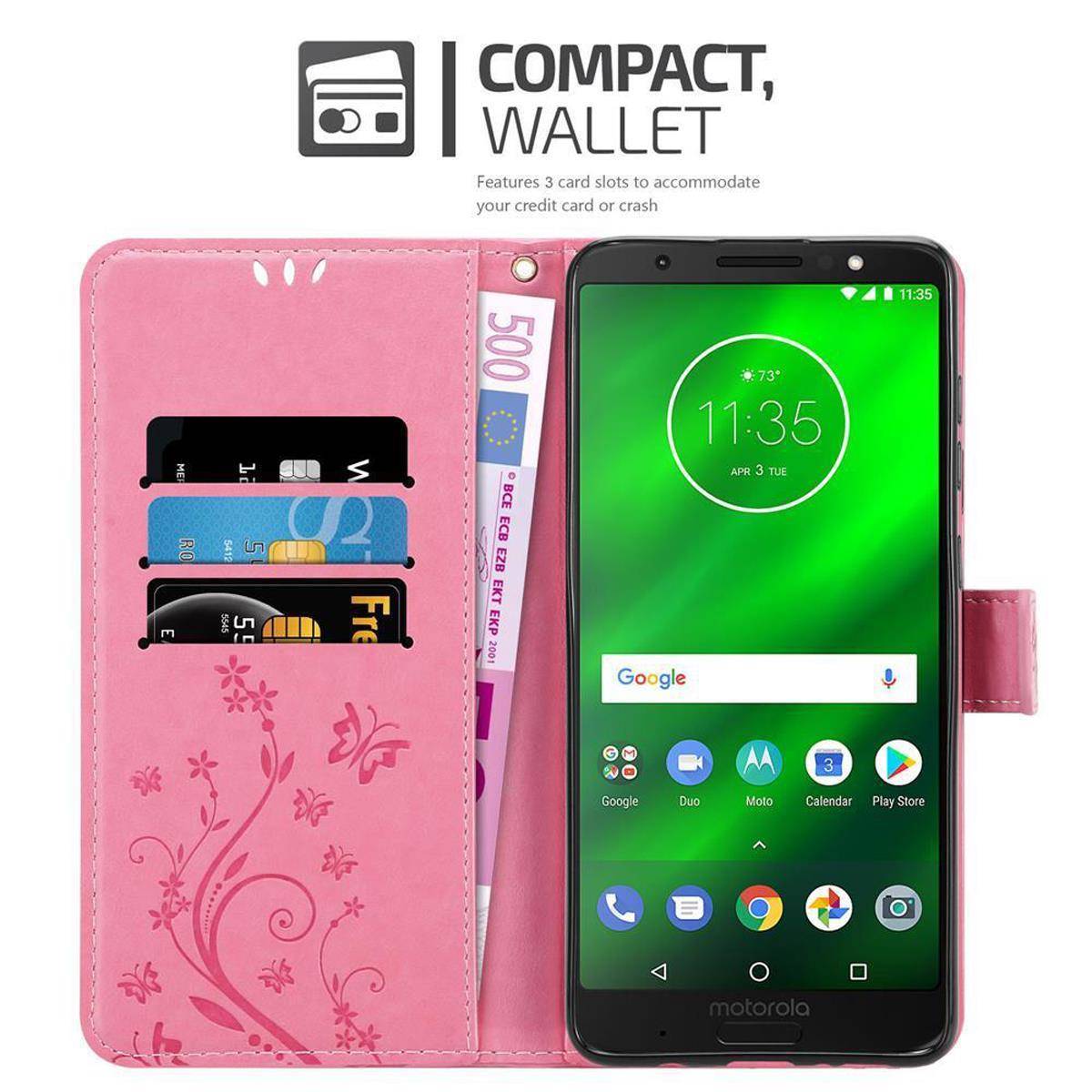 Cadorabo Hülle für Motorola MOTO G6 PLUS Schutz Hülle in Rosa Schutzhülle Handy Hülle Etui Case Blumen Flower