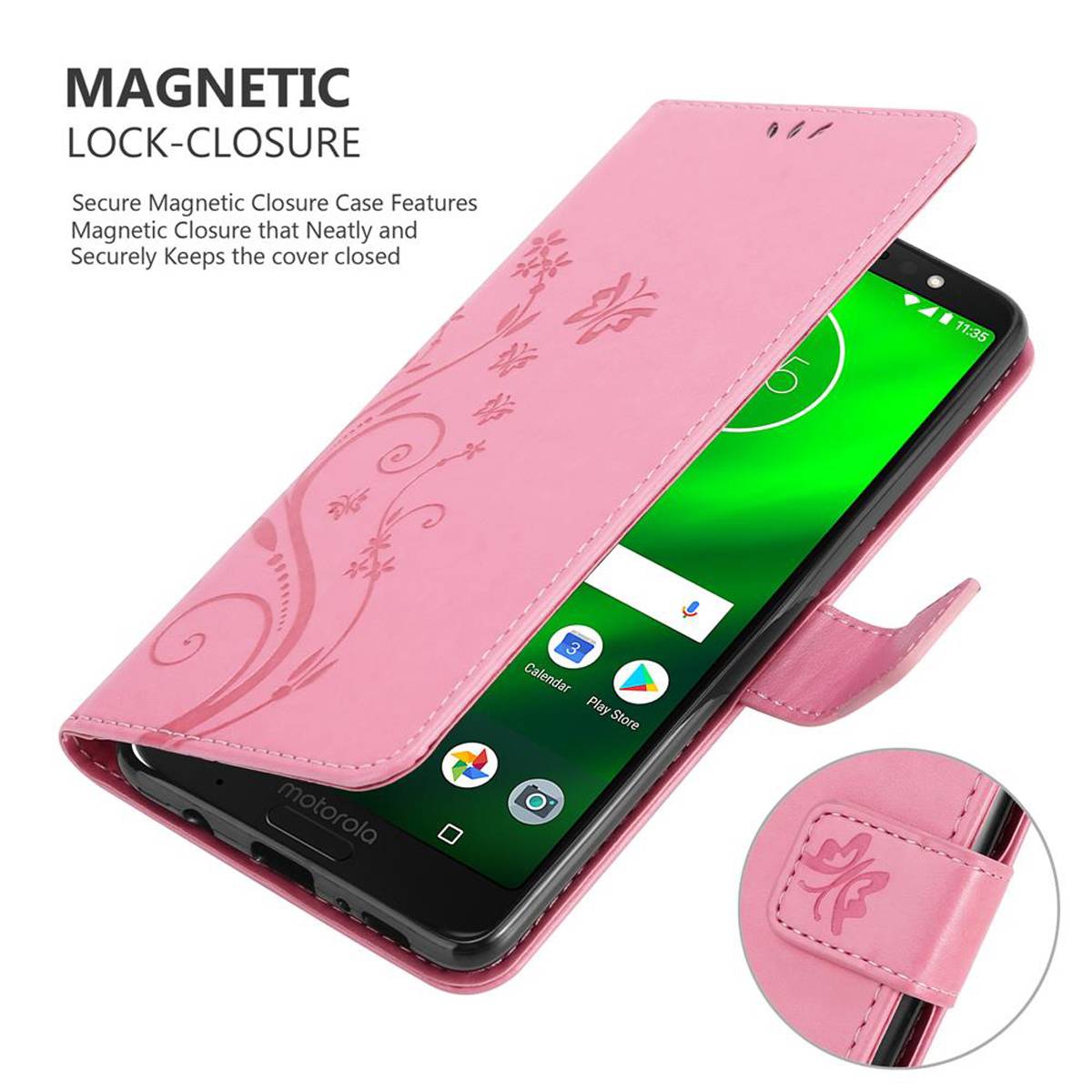 Cadorabo Hülle für Motorola MOTO G6 PLUS Schutz Hülle in Rosa Schutzhülle Handy Hülle Etui Case Blumen Flower