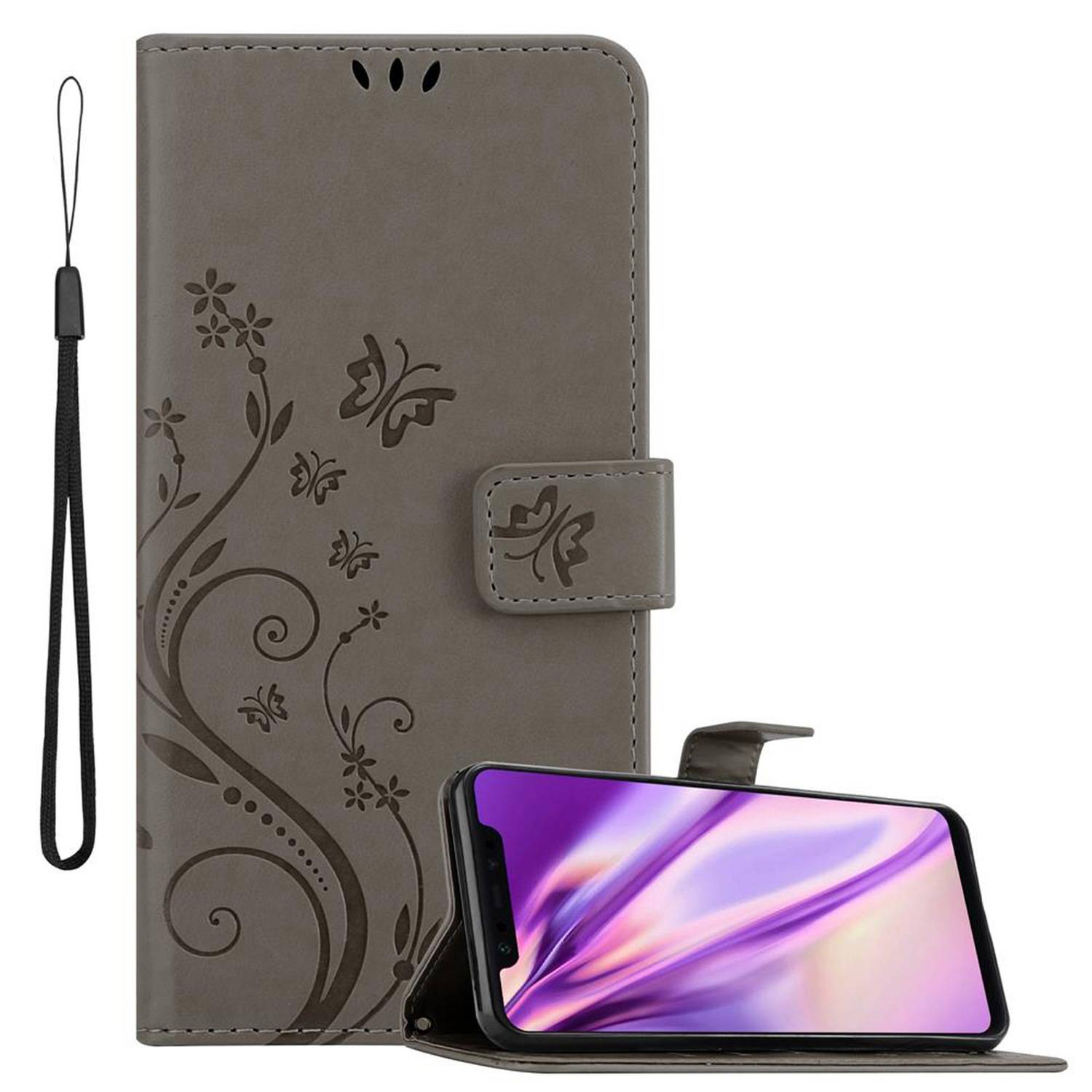 Cadorabo Hülle für Xiaomi Mi 8 Schutz Hülle in Grau Schutzhülle Handy Hülle Etui Case Blumen Flower