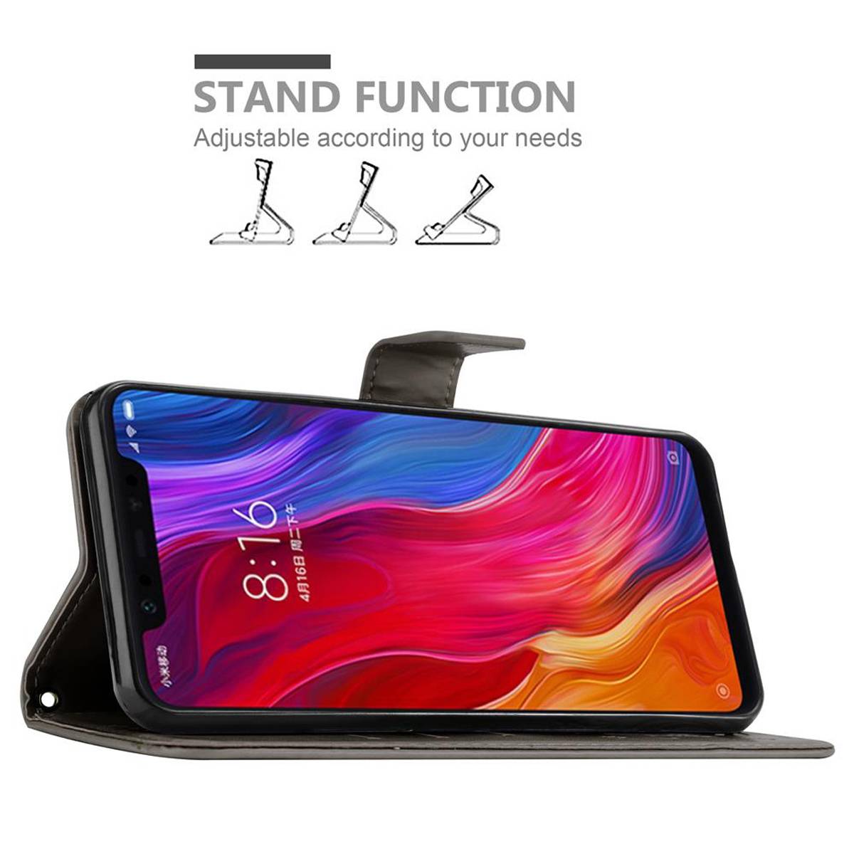Cadorabo Hülle für Xiaomi Mi 8 Schutz Hülle in Grau Schutzhülle Handy Hülle Etui Case Blumen Flower