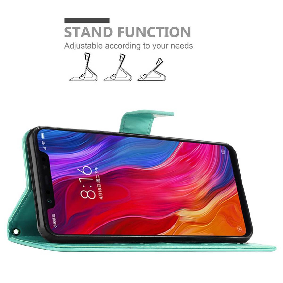 Cadorabo Hülle für Xiaomi Mi 8 Schutz Hülle in Türkis Schutzhülle Handy Hülle Etui Case Blumen Flower