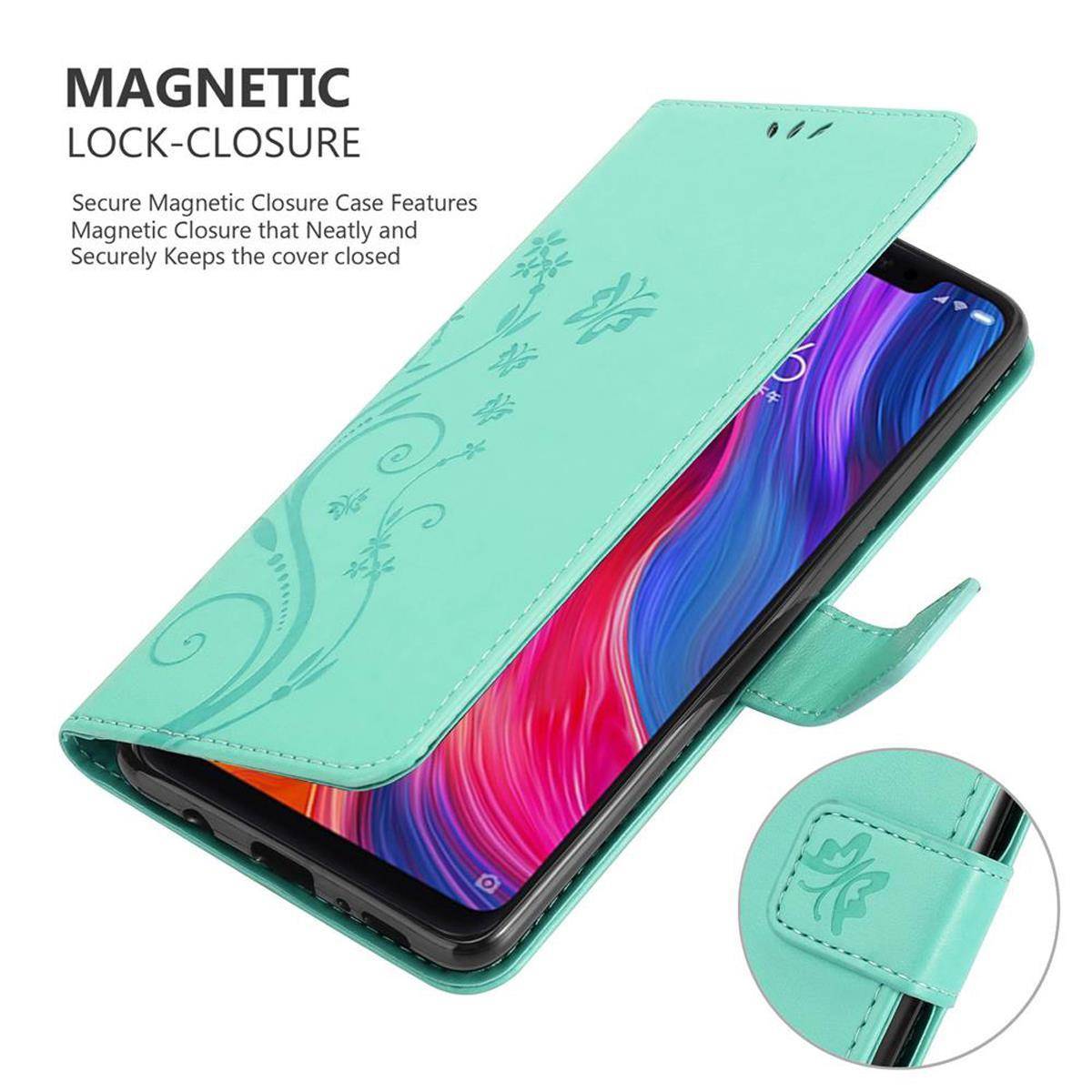 Cadorabo Hülle für Xiaomi Mi 8 Schutz Hülle in Türkis Schutzhülle Handy Hülle Etui Case Blumen Flower