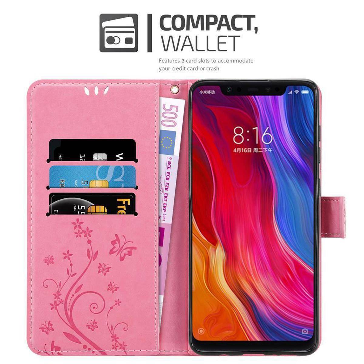 Cadorabo Hülle für Xiaomi Mi 8 Schutz Hülle in Rosa Schutzhülle Handy Hülle Etui Case Blumen Flower