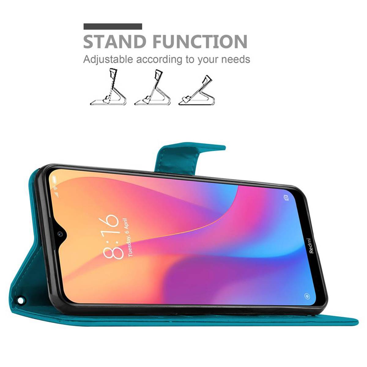 Cadorabo Hülle für Xiaomi RedMi 8A Schutz Hülle in Blau Schutzhülle Handy Hülle Etui Case Blumen Flower