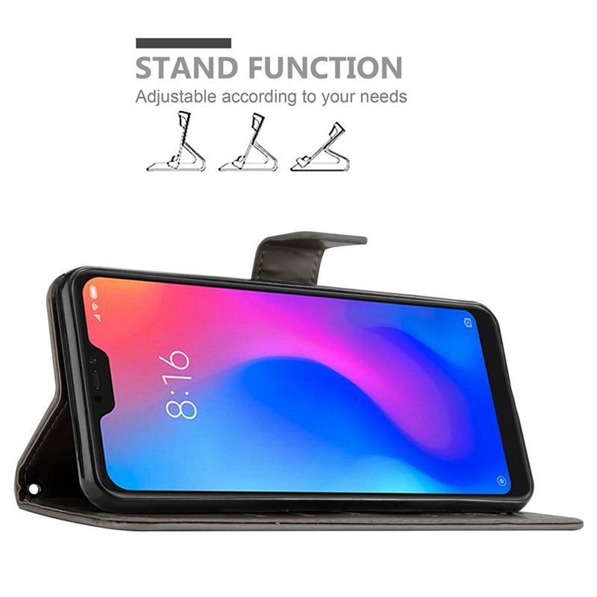 Cadorabo Hülle für Xiaomi RedMi NOTE 6 PRO Schutz Hülle in Grau Schutzhülle Handy Hülle Etui Case Blumen Flower