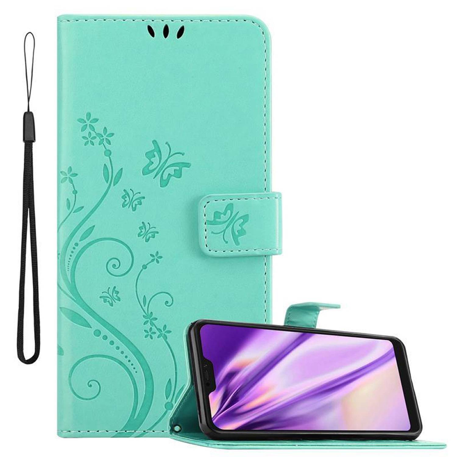 Cadorabo Hülle für Xiaomi RedMi NOTE 6 PRO Schutz Hülle in Türkis Schutzhülle Handy Hülle Etui Case Blumen Flower