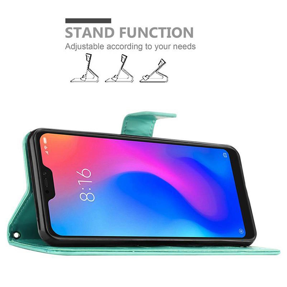 Cadorabo Hülle für Xiaomi RedMi NOTE 6 PRO Schutz Hülle in Türkis Schutzhülle Handy Hülle Etui Case Blumen Flower