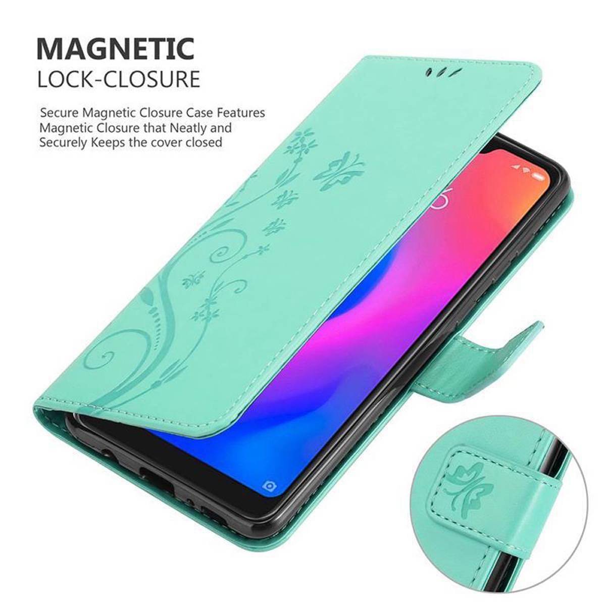 Cadorabo Hülle für Xiaomi RedMi NOTE 6 PRO Schutz Hülle in Türkis Schutzhülle Handy Hülle Etui Case Blumen Flower