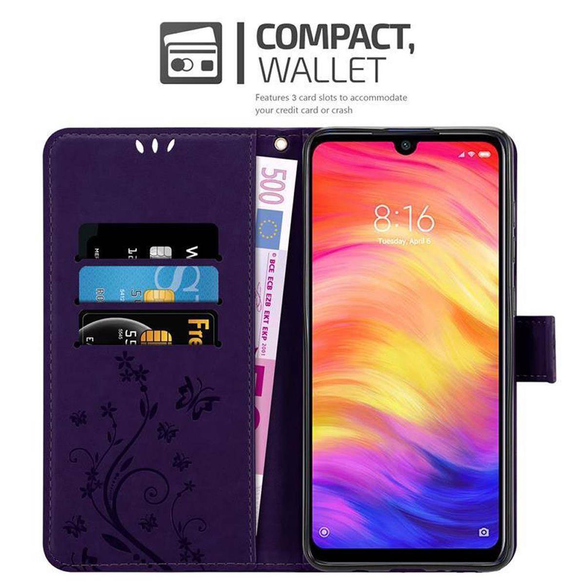 Cadorabo Hülle für Xiaomi RedMi NOTE 7 Schutz Hülle in Lila Schutzhülle Handy Hülle Etui Case Blumen Flower
