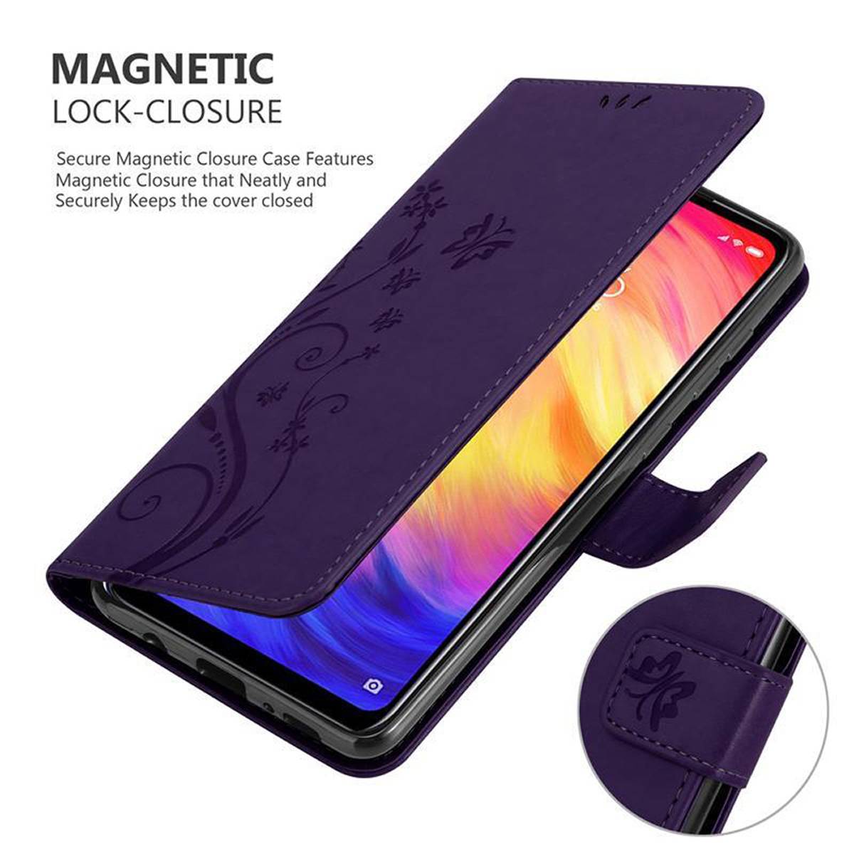 Cadorabo Hülle für Xiaomi RedMi NOTE 7 Schutz Hülle in Lila Schutzhülle Handy Hülle Etui Case Blumen Flower