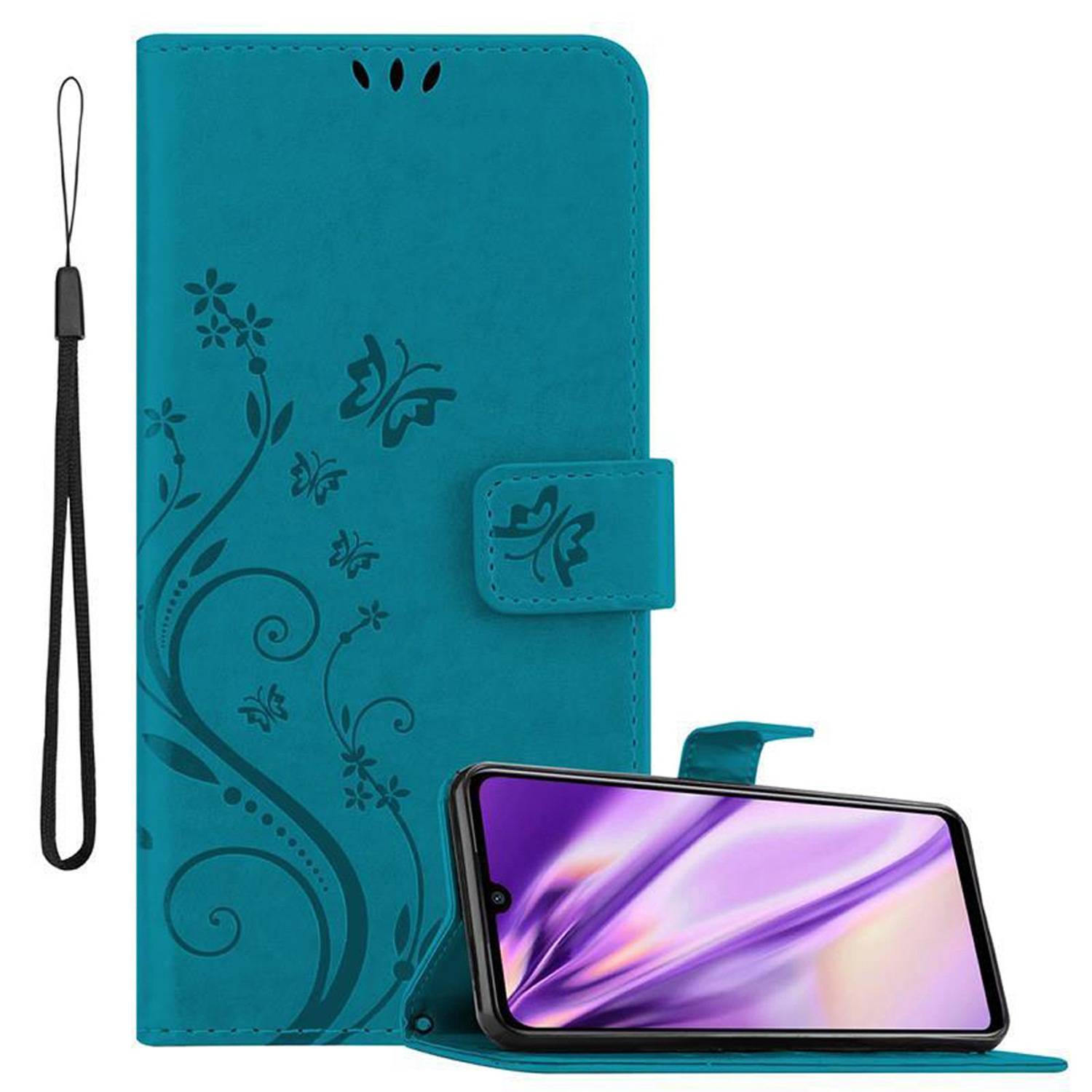 Cadorabo Hülle für Xiaomi RedMi NOTE 7 Schutz Hülle in Blau Schutzhülle Handy Hülle Etui Case Blumen Flower