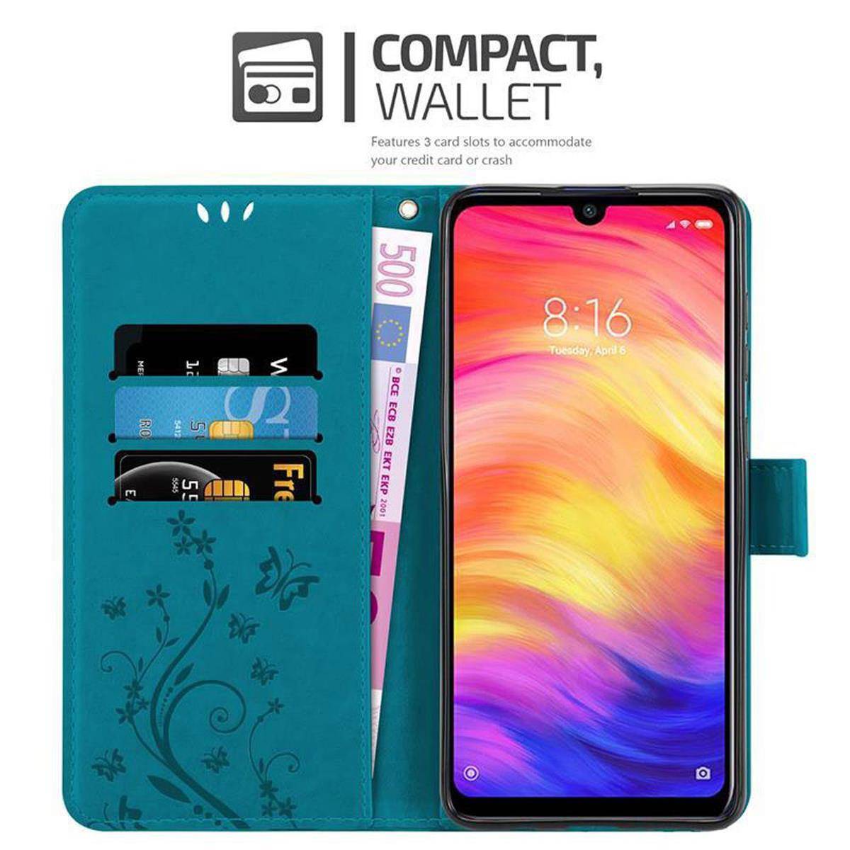 Cadorabo Hülle für Xiaomi RedMi NOTE 7 Schutz Hülle in Blau Schutzhülle Handy Hülle Etui Case Blumen Flower