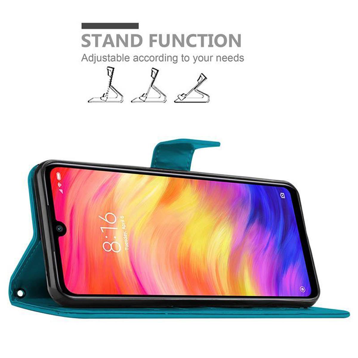 Cadorabo Hülle für Xiaomi RedMi NOTE 7 Schutz Hülle in Blau Schutzhülle Handy Hülle Etui Case Blumen Flower
