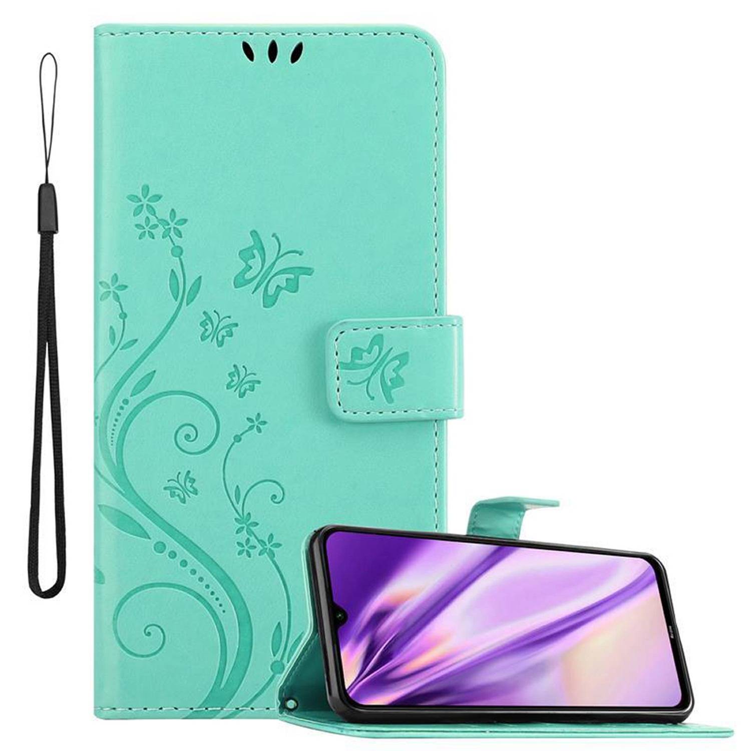 Cadorabo Hülle für Xiaomi RedMi NOTE 8 Schutz Hülle in Türkis Schutzhülle Handy Hülle Etui Case Blumen Flower