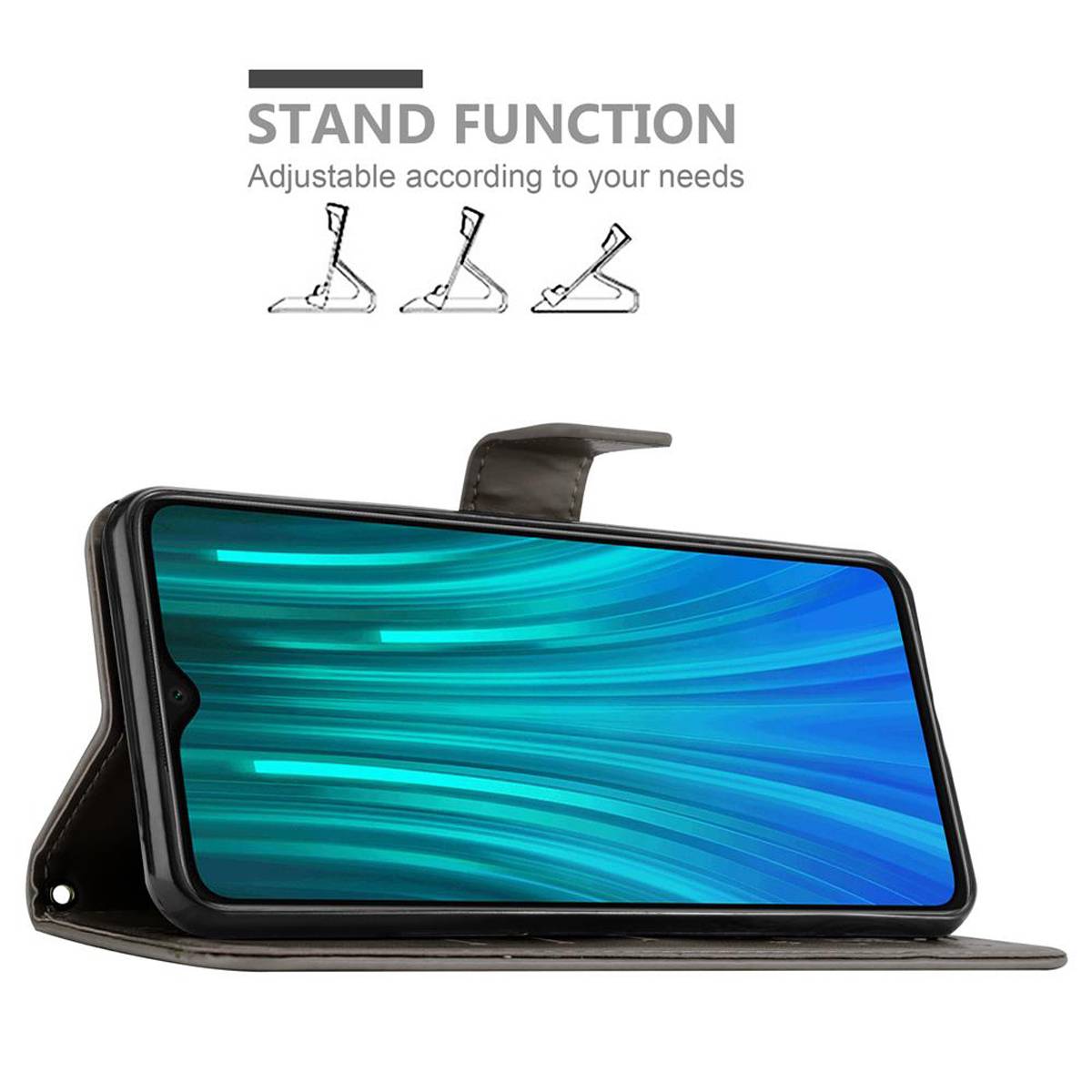 Cadorabo Hülle für Xiaomi RedMi NOTE 8 PRO Schutz Hülle in Grau Schutzhülle Handy Hülle Etui Case Blumen Flower