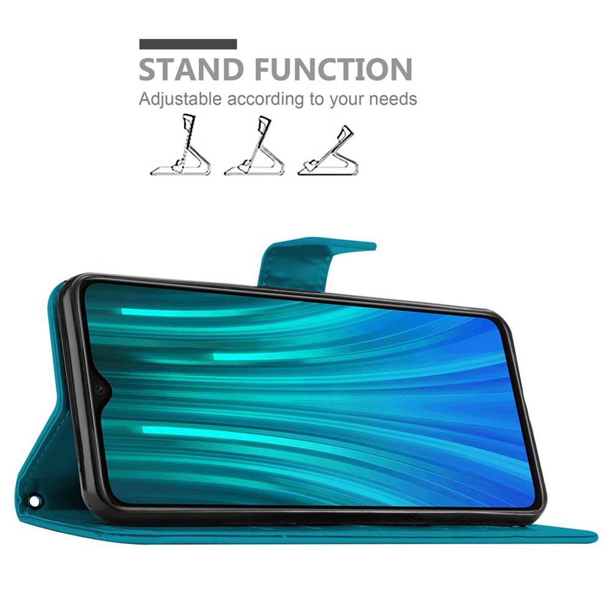 Cadorabo Hülle für Xiaomi RedMi NOTE 8 PRO Schutz Hülle in Blau Schutzhülle Handy Hülle Etui Case Blumen Flower