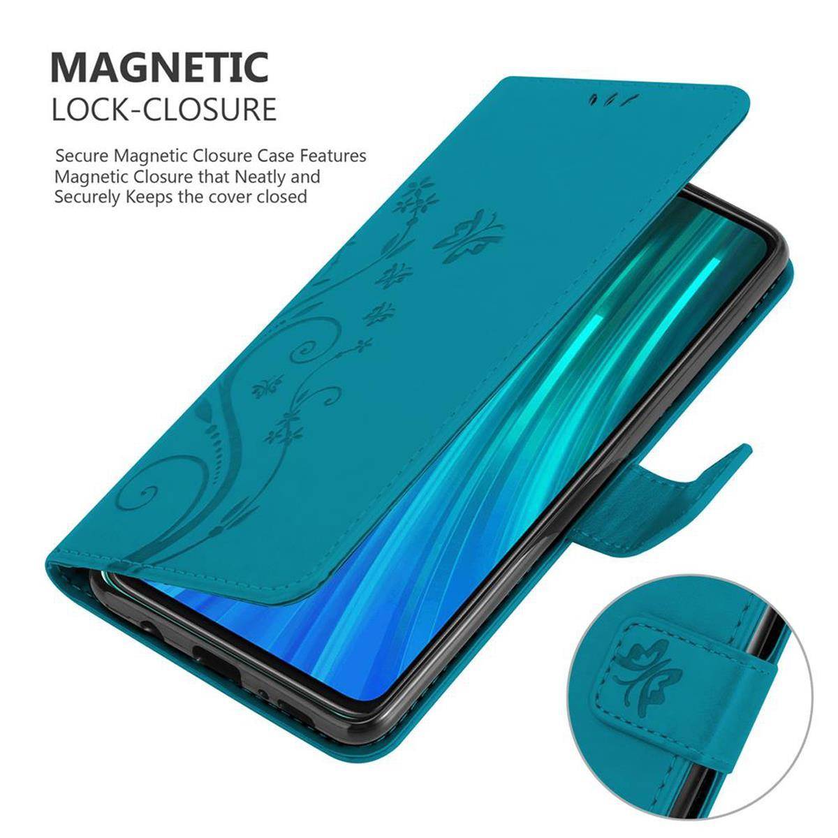 Cadorabo Hülle für Xiaomi RedMi NOTE 8 PRO Schutz Hülle in Blau Schutzhülle Handy Hülle Etui Case Blumen Flower