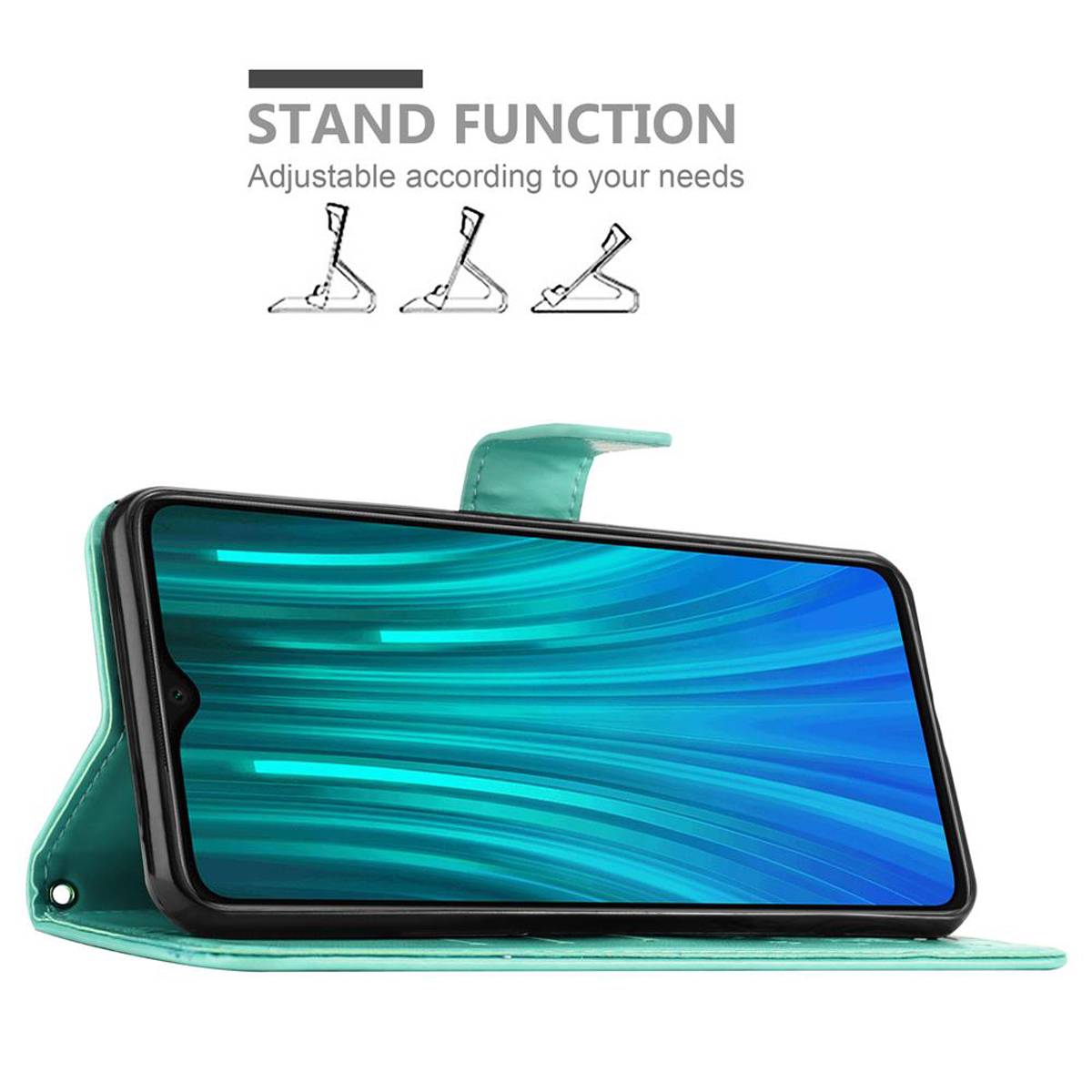 Cadorabo Hülle für Xiaomi RedMi NOTE 8 PRO Schutz Hülle in Türkis Schutzhülle Handy Hülle Etui Case Blumen Flower