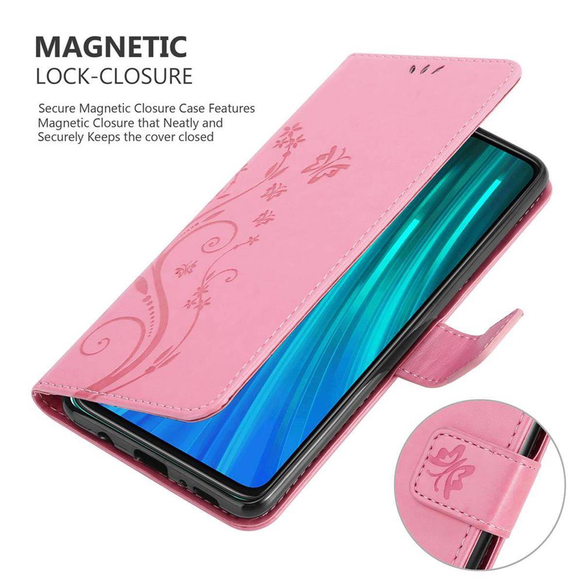 Cadorabo Hülle für Xiaomi RedMi NOTE 8 PRO Schutz Hülle in Rosa Schutzhülle Handy Hülle Etui Case Blumen Flower