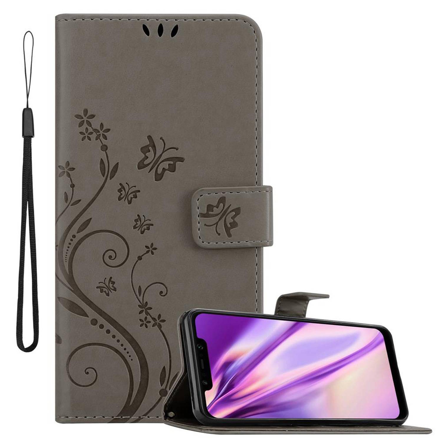 Cadorabo Hülle für Xiaomi Pocophone F1 Schutz Hülle in Grau Schutzhülle Handy Hülle Etui Case Blumen Flower